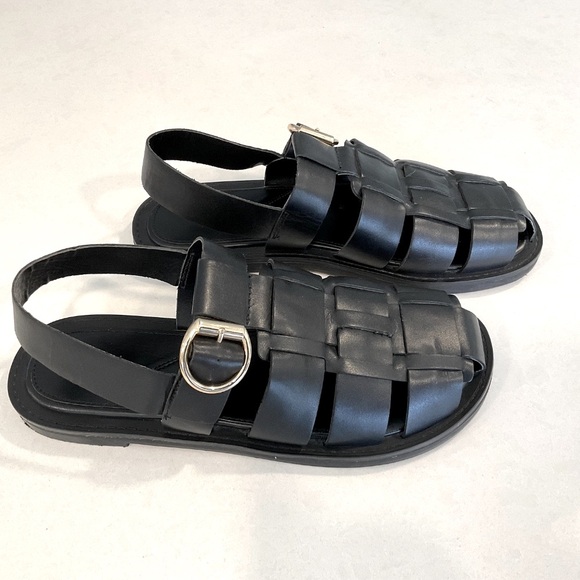 ZARA Black Leather Fisherman Sandal EU 39 Size 8 - Picture 3 of 6